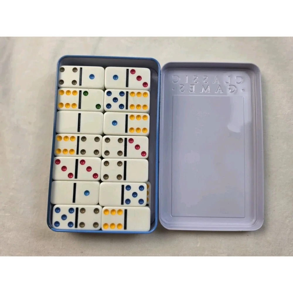 Cardinal Double Six Color Dot Dominoes Set with Storage Tin